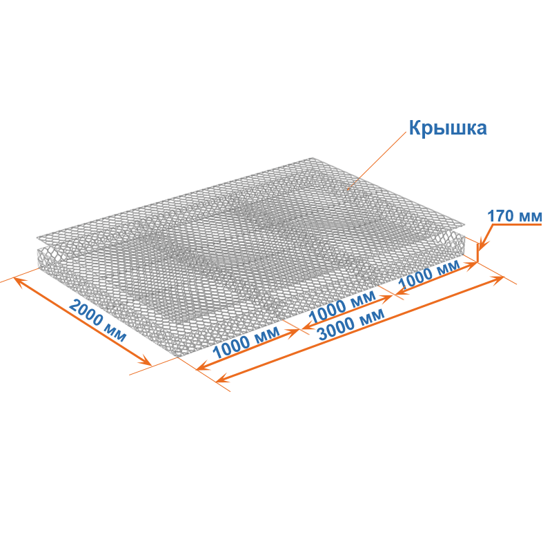 Габион матрац ГСИ-М 3х2х0,17 оцинкованный, Ø проволоки 2,7 мм, размер ячейки 6х8 см фото